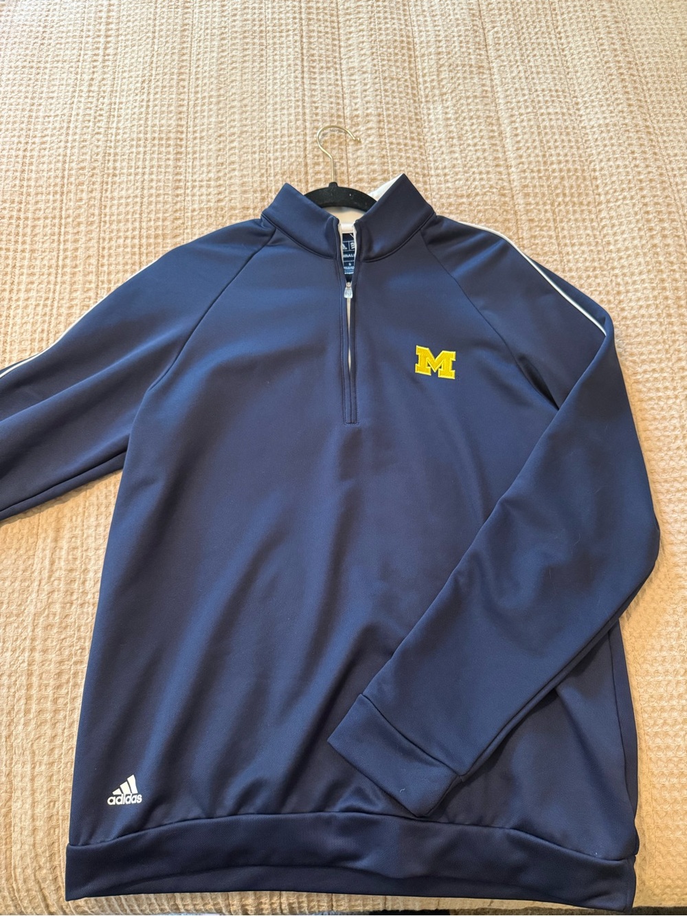 Adidas Men's Navy Quarter Zip Pullover with Yellow 'M' Logo